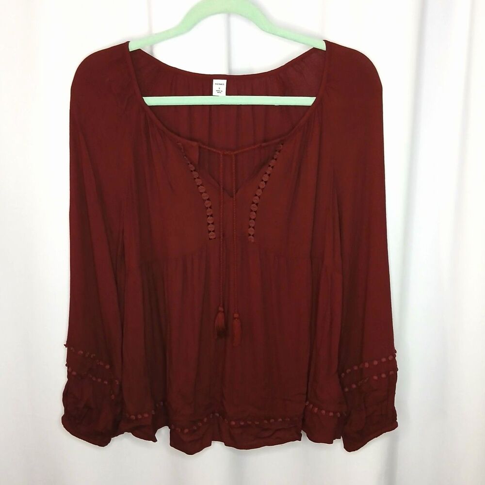 Old Navy Peasant Blouse Relaxed Flowy Rayon Top Lace Lightweight Womens Small